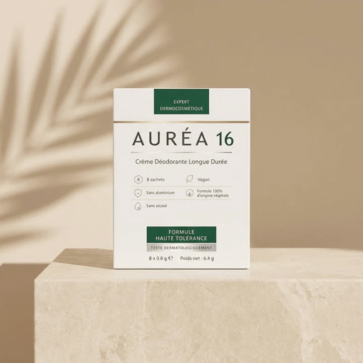 Boîte AURÉA 16 — Crème Déodorante Longue Durée, 8 sachets unidoses